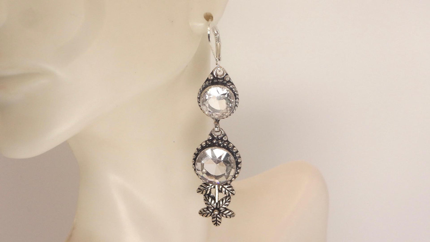 Vintage Clear Quartz Earrings 925 Sterling Silver