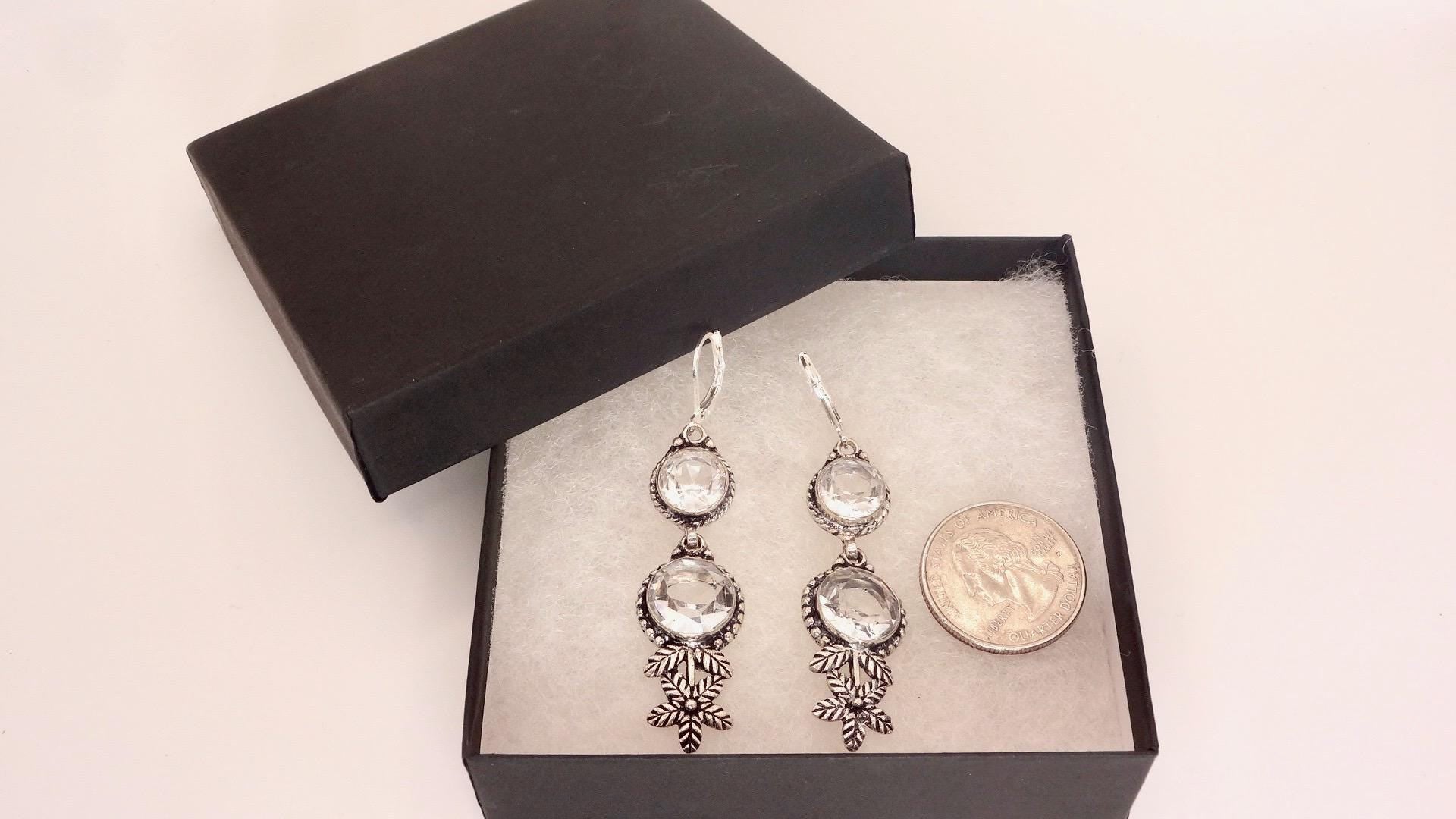 Vintage Clear Quartz Earrings 925 Sterling Silver