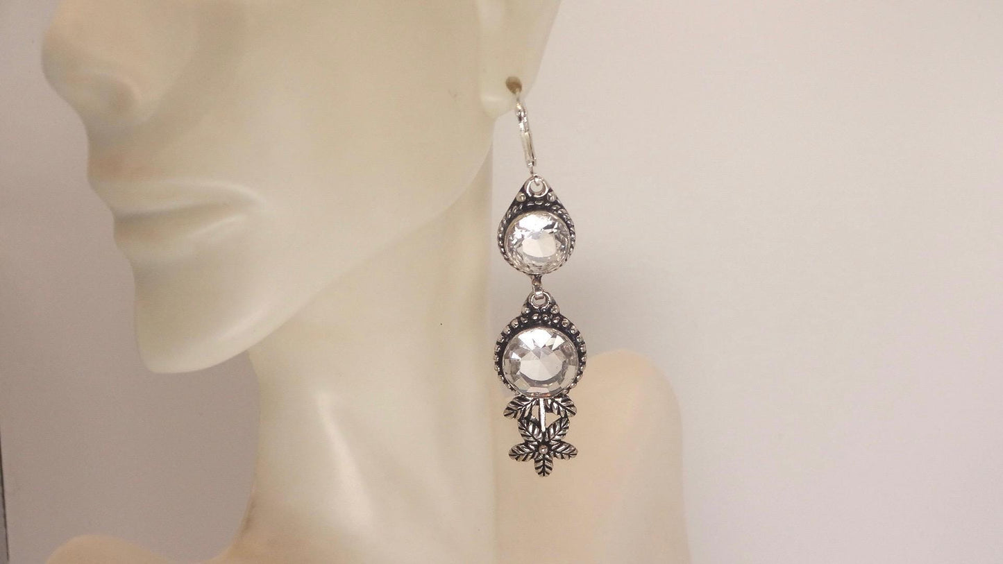 Vintage Clear Quartz Earrings 925 Sterling Silver