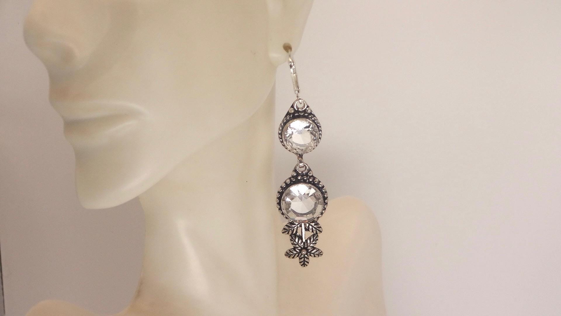 Vintage Clear Quartz Earrings 925 Sterling Silver