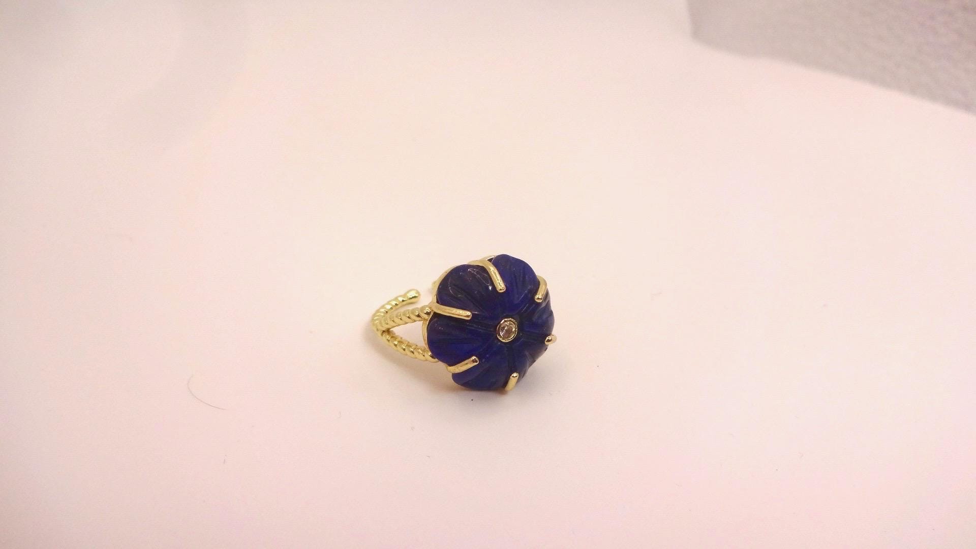 Vintage Blue Lapis Lazuli Flower Adjustable Ring