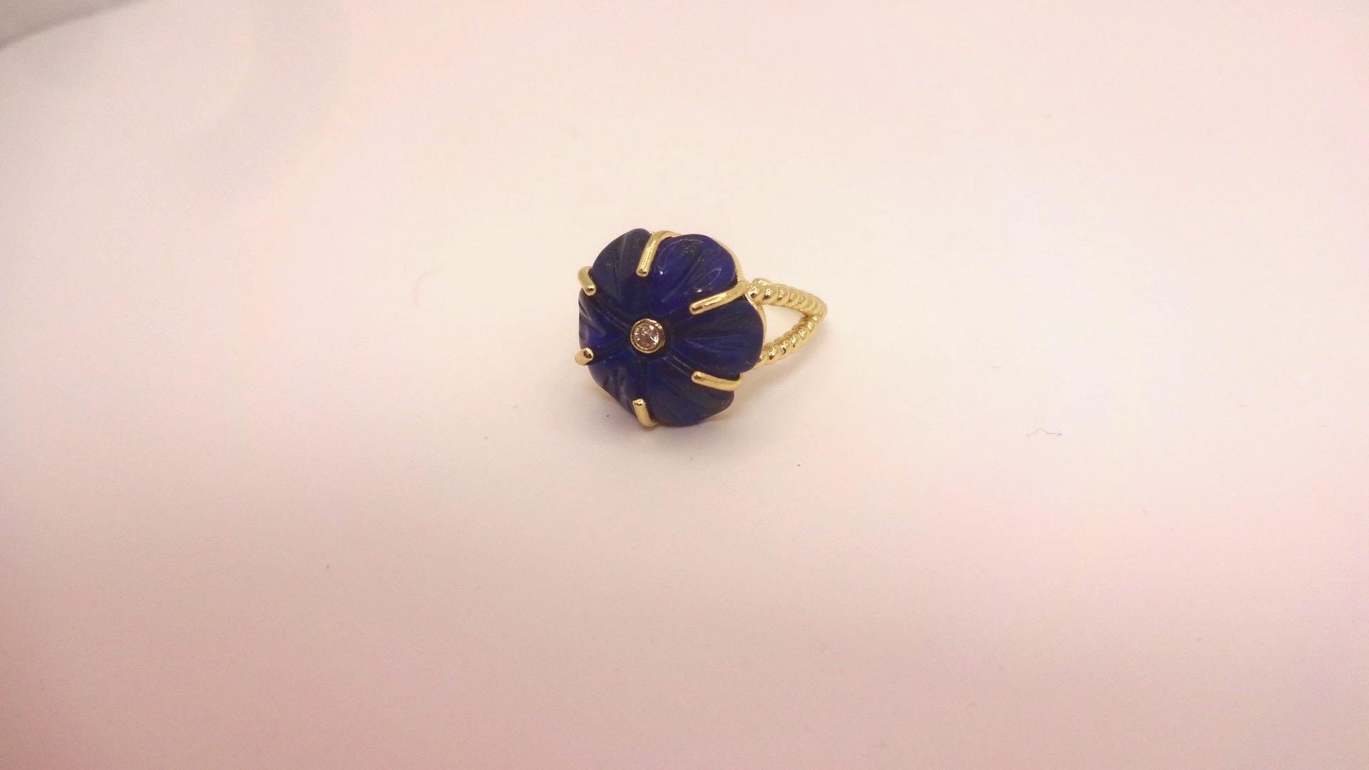 Vintage Blue Lapis Lazuli Flower Adjustable Ring