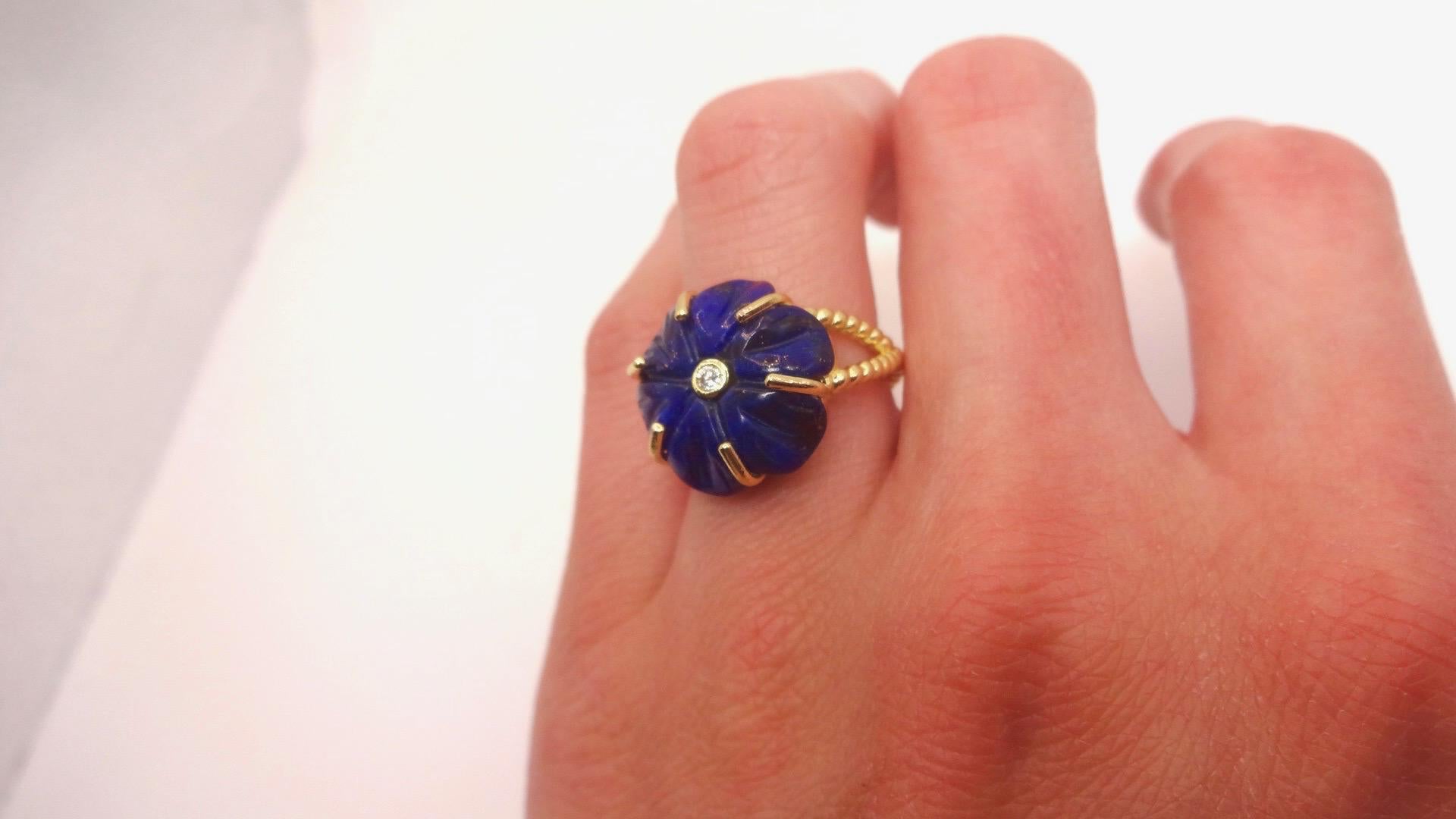 Vintage Blue Lapis Lazuli Flower Adjustable Ring