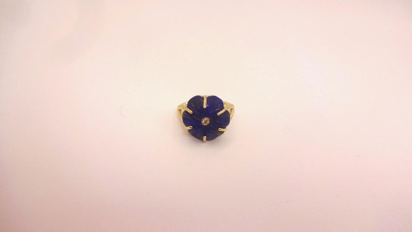 Vintage Blue Lapis Lazuli Flower Adjustable Ring