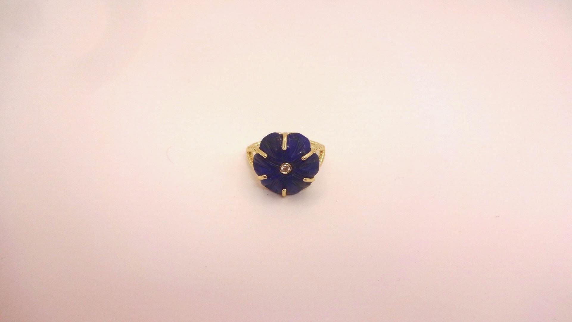 Vintage Blue Lapis Lazuli Flower Adjustable Ring