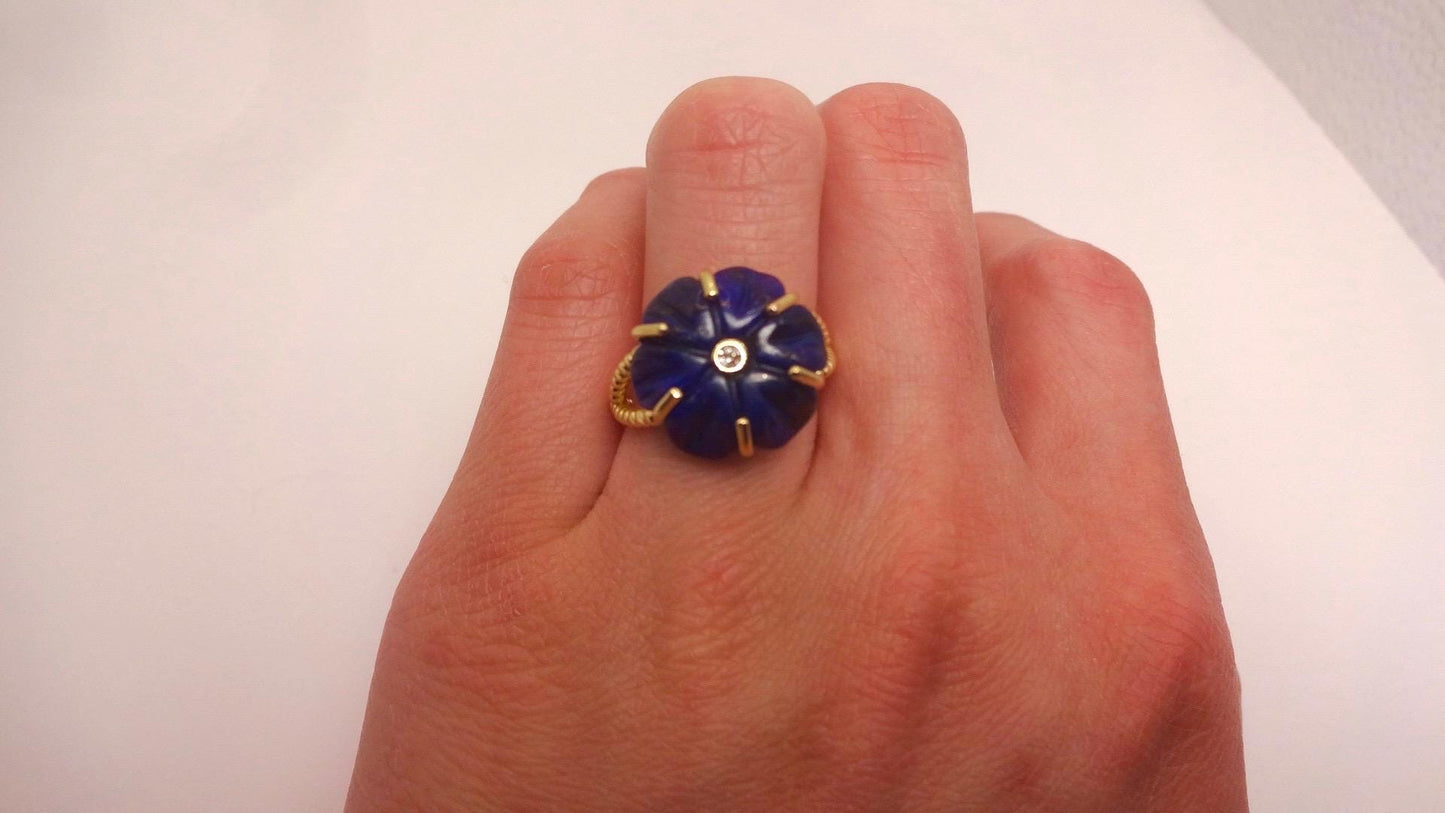 Vintage Blue Lapis Lazuli Flower Adjustable Ring