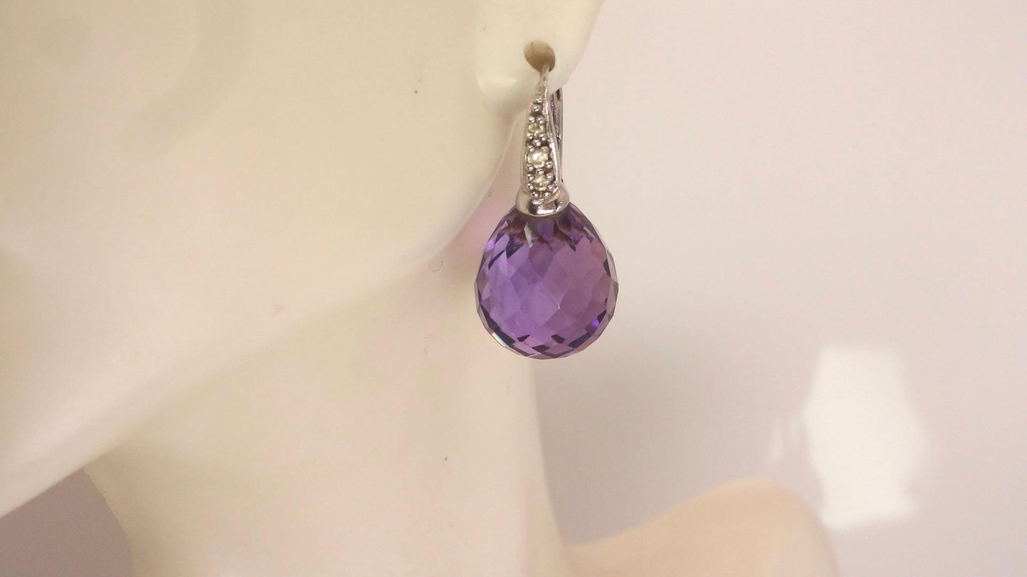 Vintage Amethyst Earrings 925 Sterling Silver Deco Drop