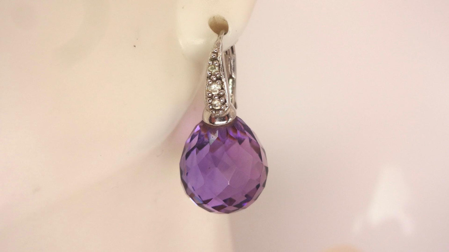 Vintage Amethyst Earrings 925 Sterling Silver Deco Drop