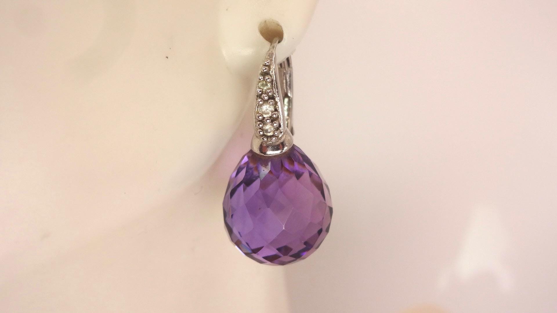 Vintage Amethyst Earrings 925 Sterling Silver Deco Drop
