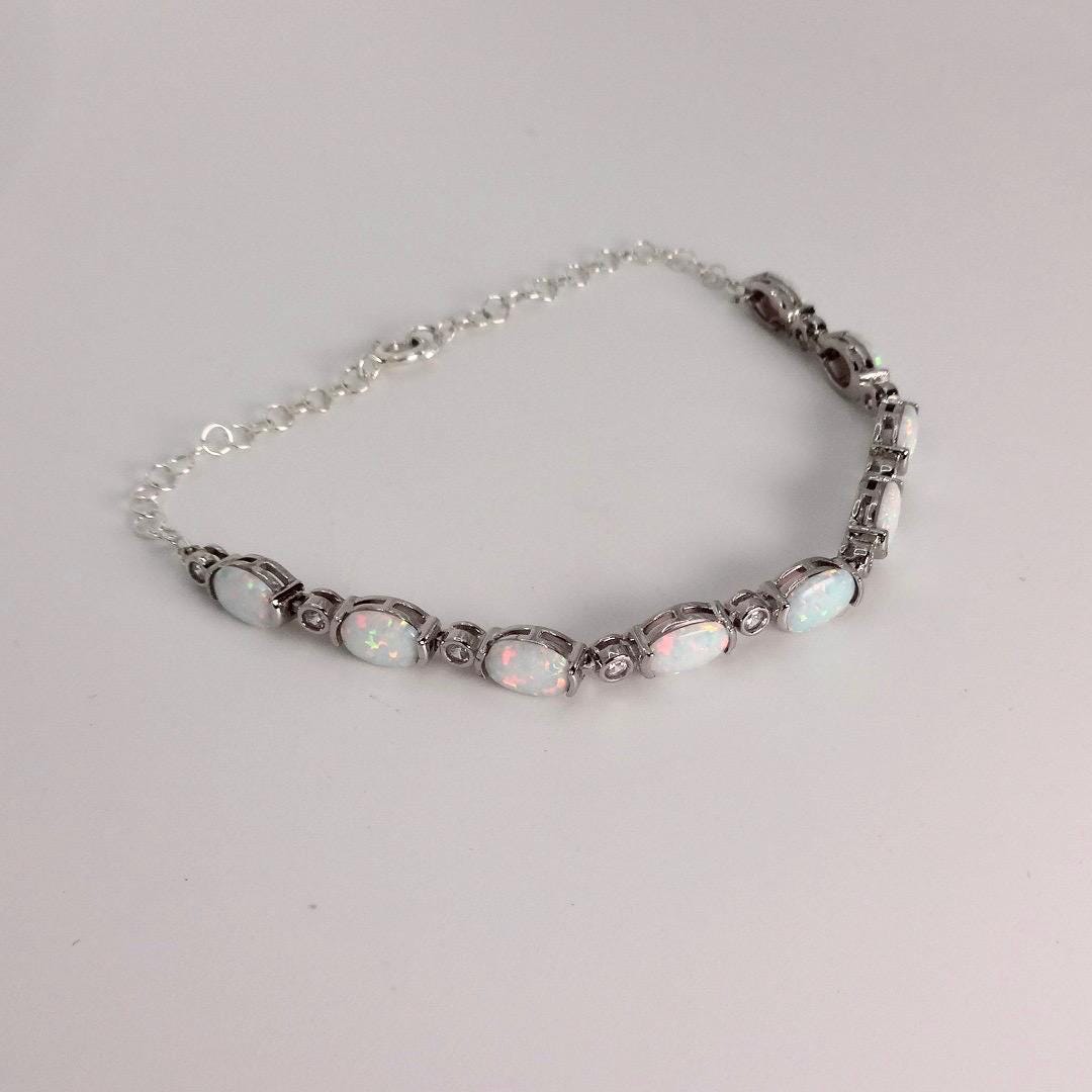 Vintage White Fire Opal Bracelet 925 Sterling Silver