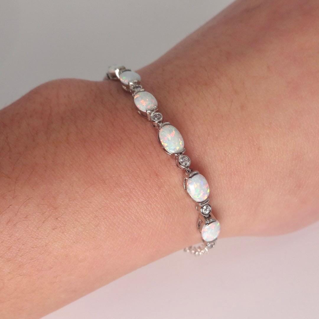 Vintage White Fire Opal Bracelet 925 Sterling Silver