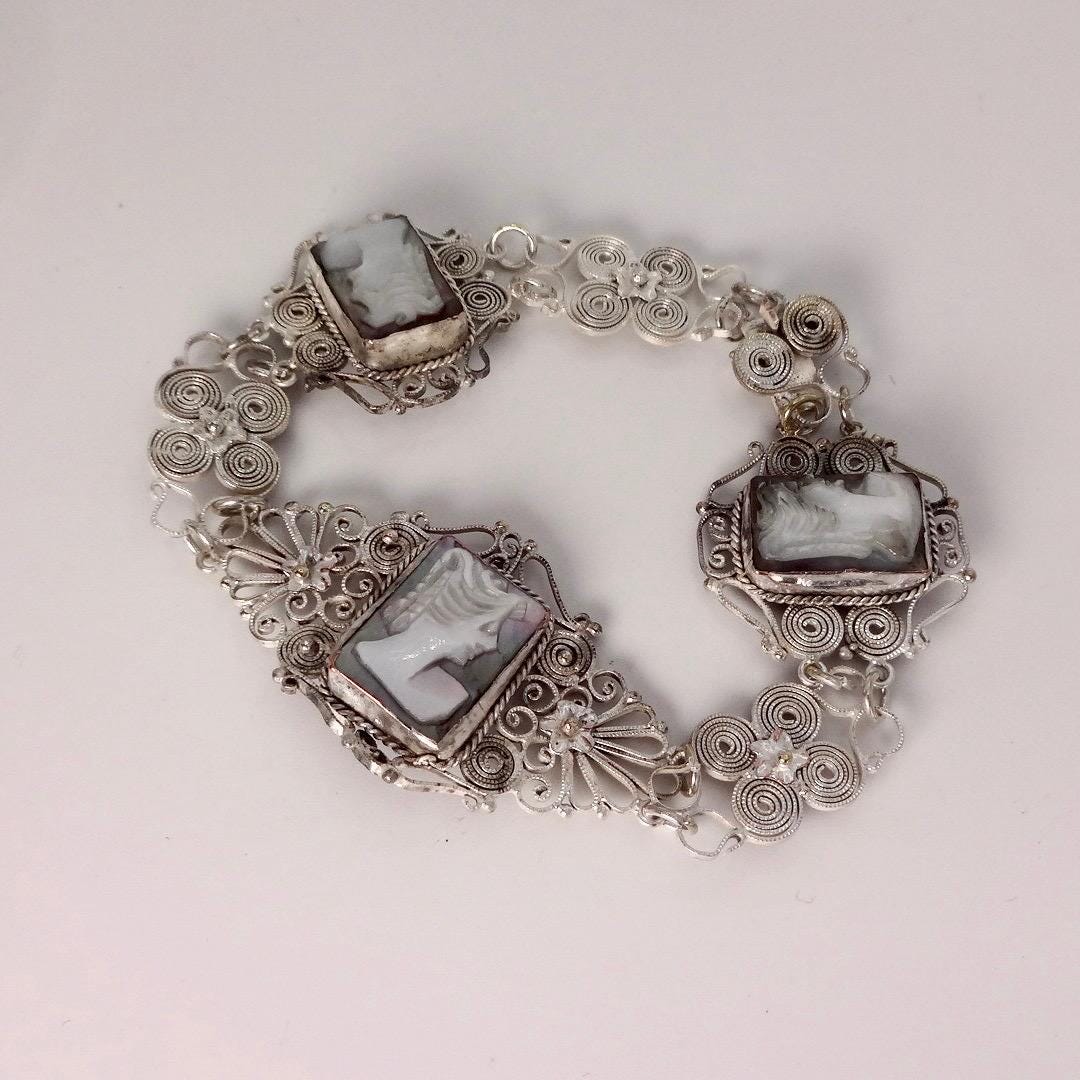 Vintage Cameo Bracelet 925 Sterling Silver 7 inches
