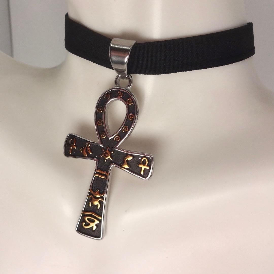 Silver Egyptian Ankh Pendant Choker