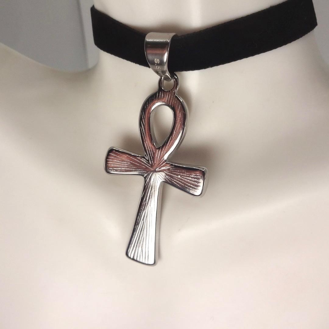 Silver Egyptian Ankh Pendant Choker