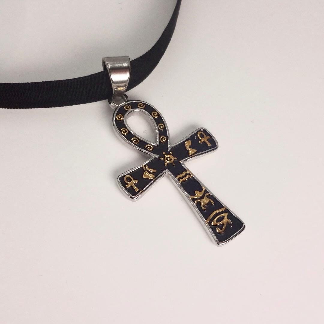 Silver Egyptian Ankh Pendant Choker