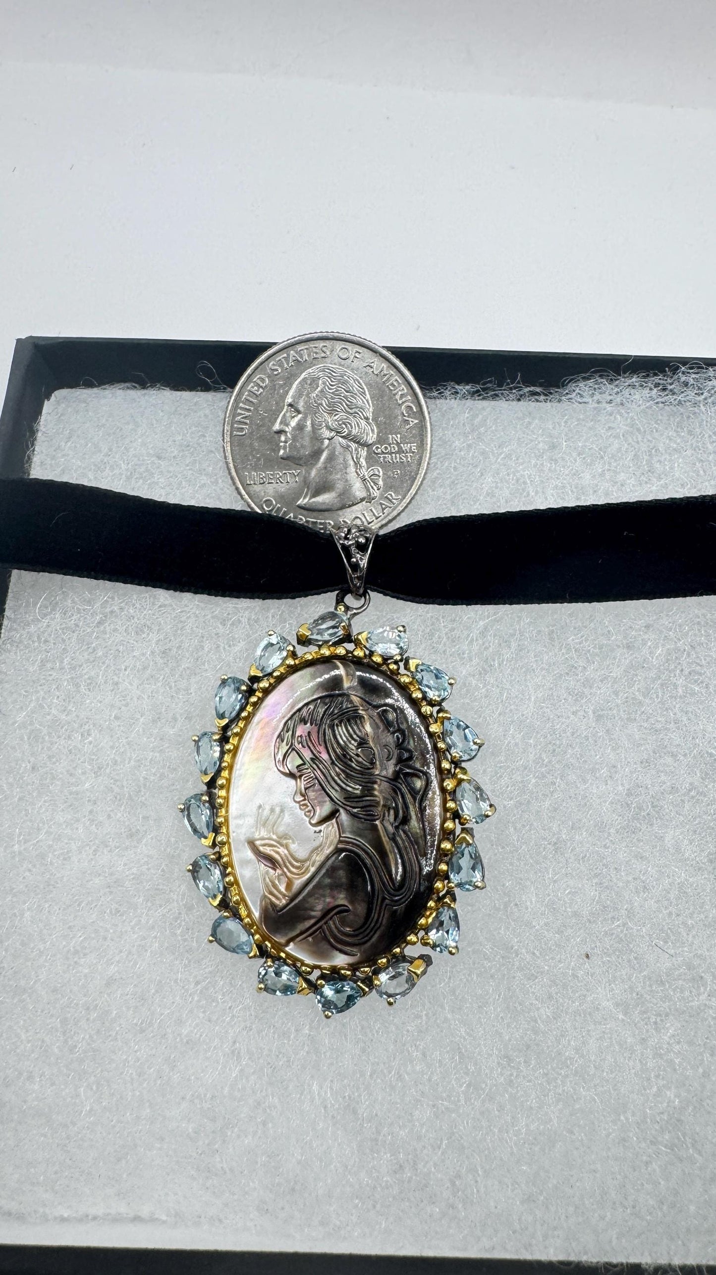 Vintage abalone Cameo Necklace 925 Sterling Silver