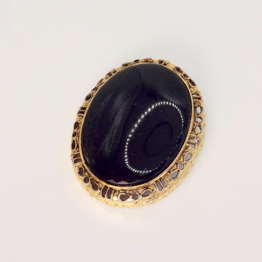 Vintage Black Onyx Pin Gold Filled Brooch