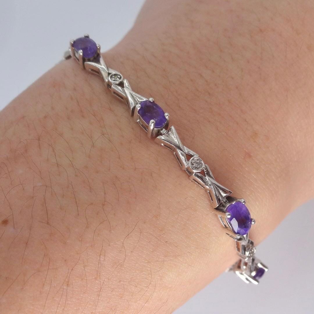 Vintage Amethyst Bracelet 925 Sterling Silver Purple Deco