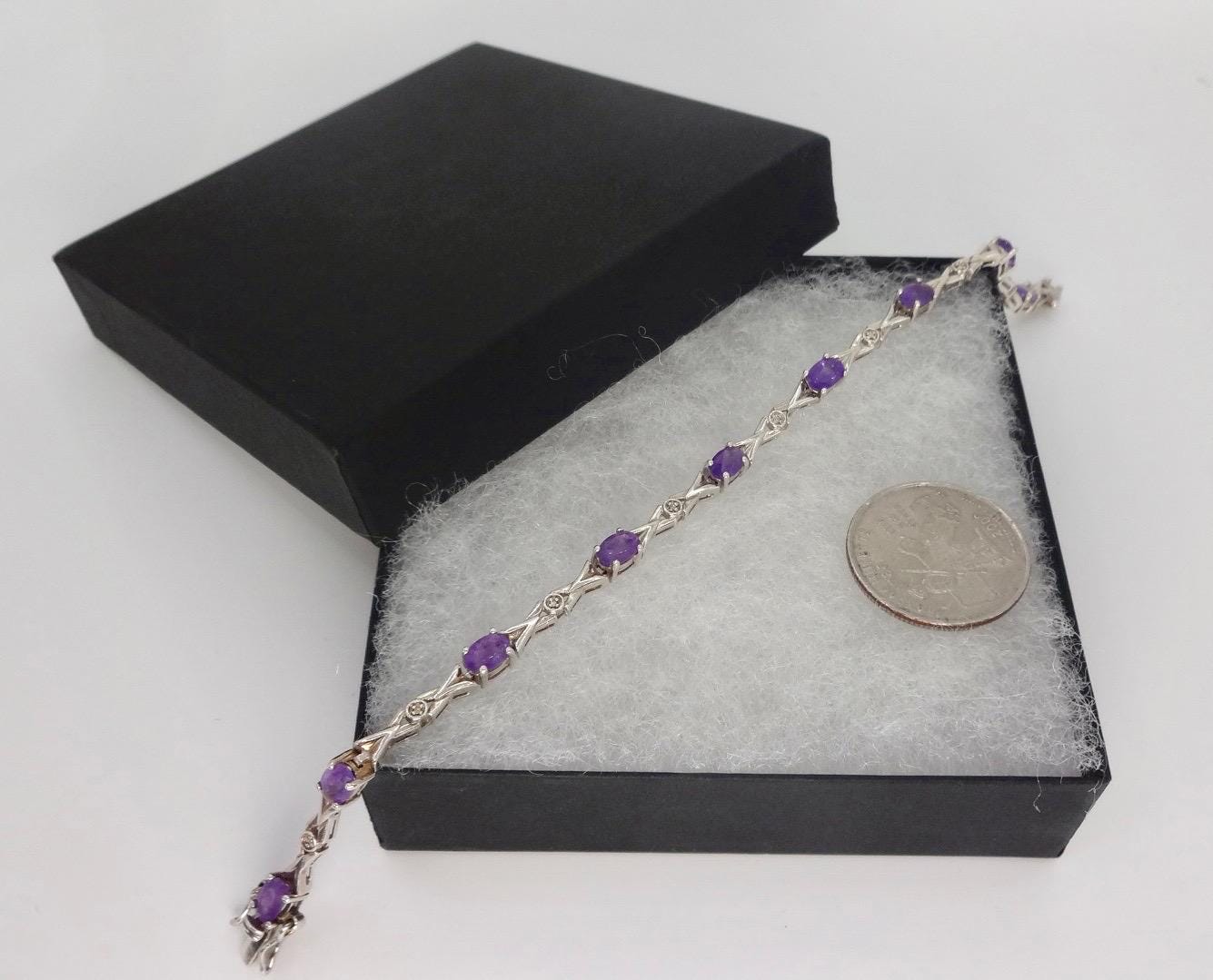 Vintage Amethyst Bracelet 925 Sterling Silver Purple Deco
