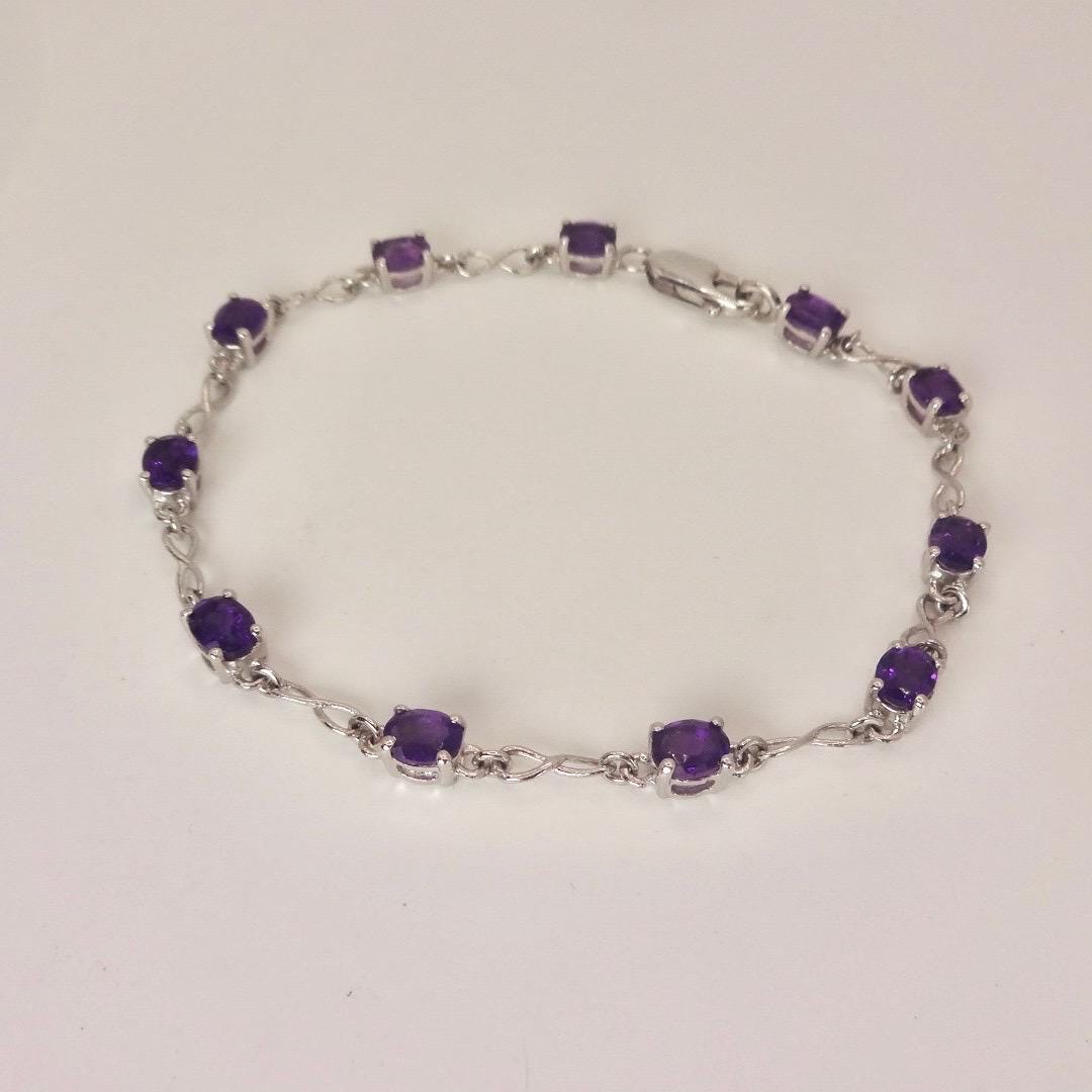 Vintage Amethyst Bracelet 925 Sterling Silver Purple Deco