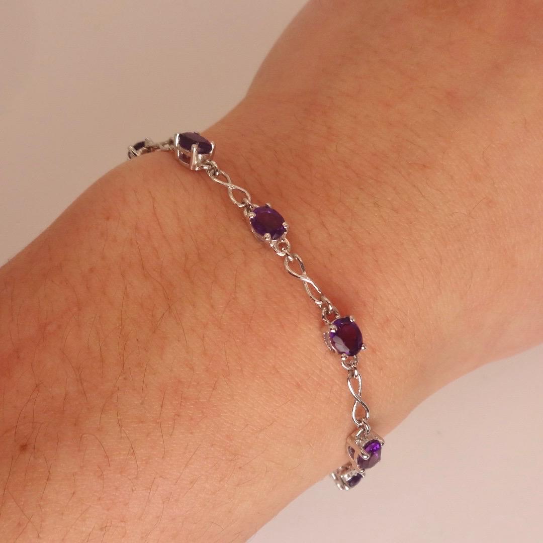 Vintage Amethyst Bracelet 925 Sterling Silver Purple Deco