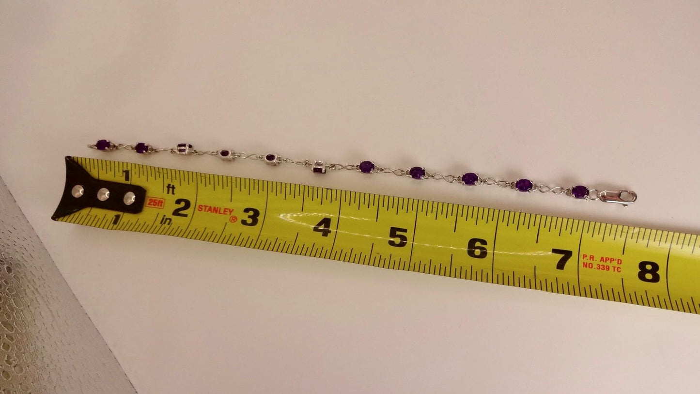 Vintage Amethyst Bracelet 925 Sterling Silver Purple Deco