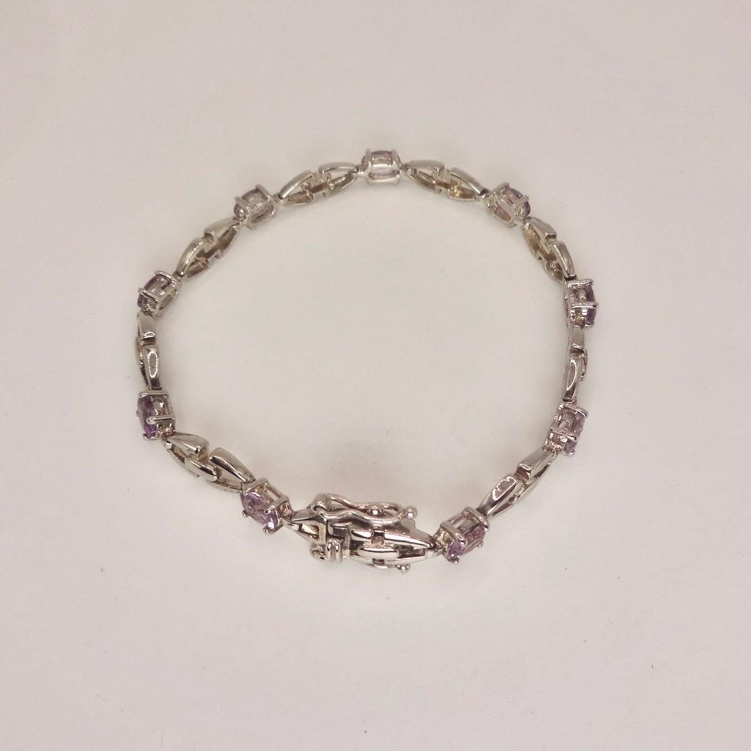 Vintage Amethyst Bracelet 925 Sterling Silver Purple Deco
