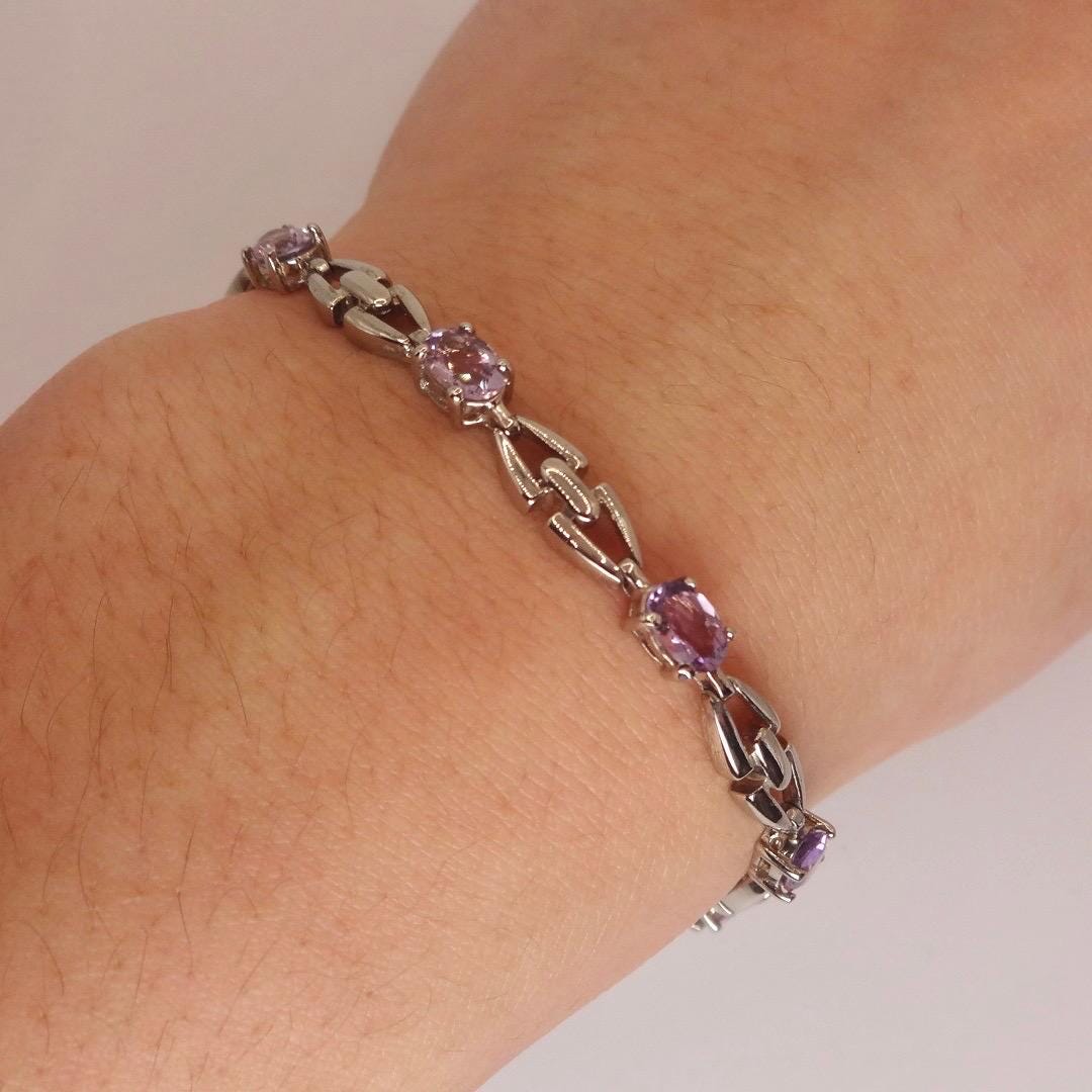 Vintage Amethyst Bracelet 925 Sterling Silver Purple Deco