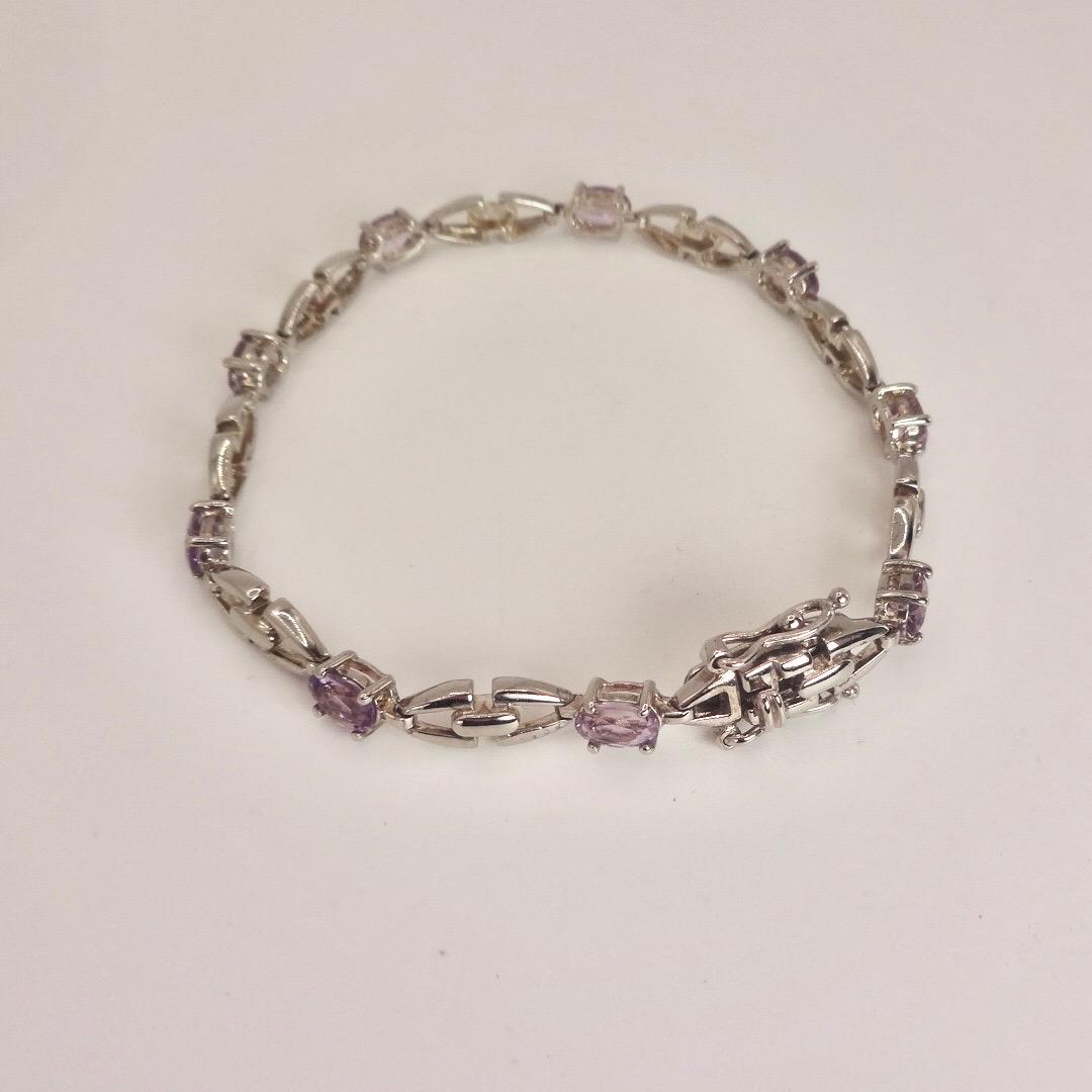 Vintage Amethyst Bracelet 925 Sterling Silver Purple Deco