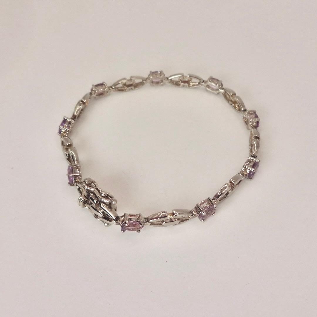 Vintage Amethyst Bracelet 925 Sterling Silver Purple Deco