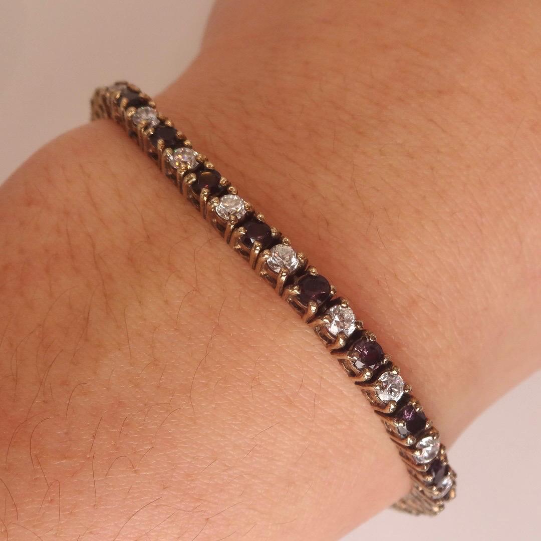 Vintage Purple Amethyst and Cubic Zirconia Bracelet 925 Sterling Silver