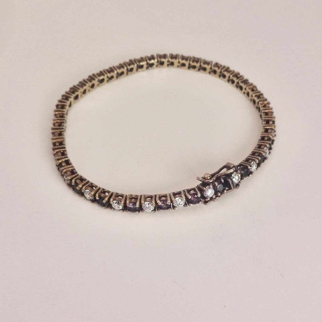 Vintage Purple Amethyst and Cubic Zirconia Bracelet 925 Sterling Silver