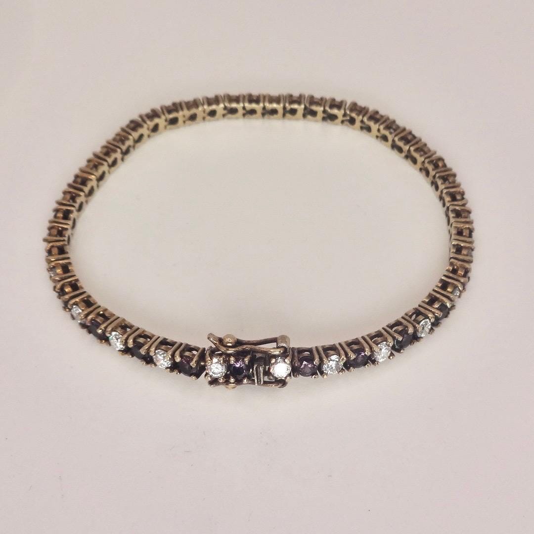 Vintage Purple Amethyst and Cubic Zirconia Bracelet 925 Sterling Silver