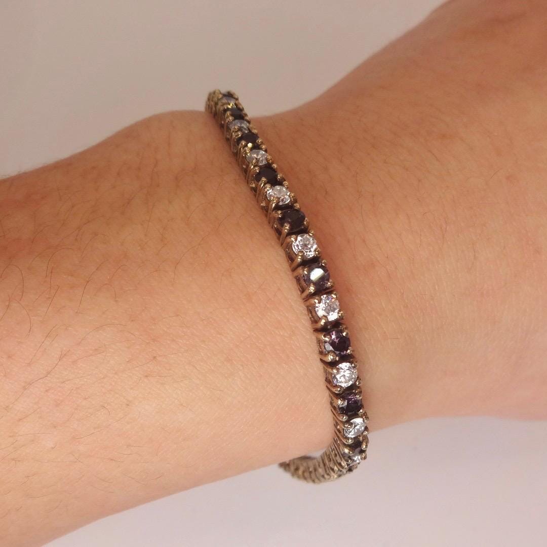 Vintage Purple Amethyst and Cubic Zirconia Bracelet 925 Sterling Silver