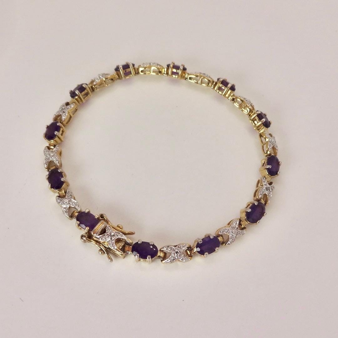 Vintage Diamond and Amethyst Bracelet Deco 925 Sterling Silver