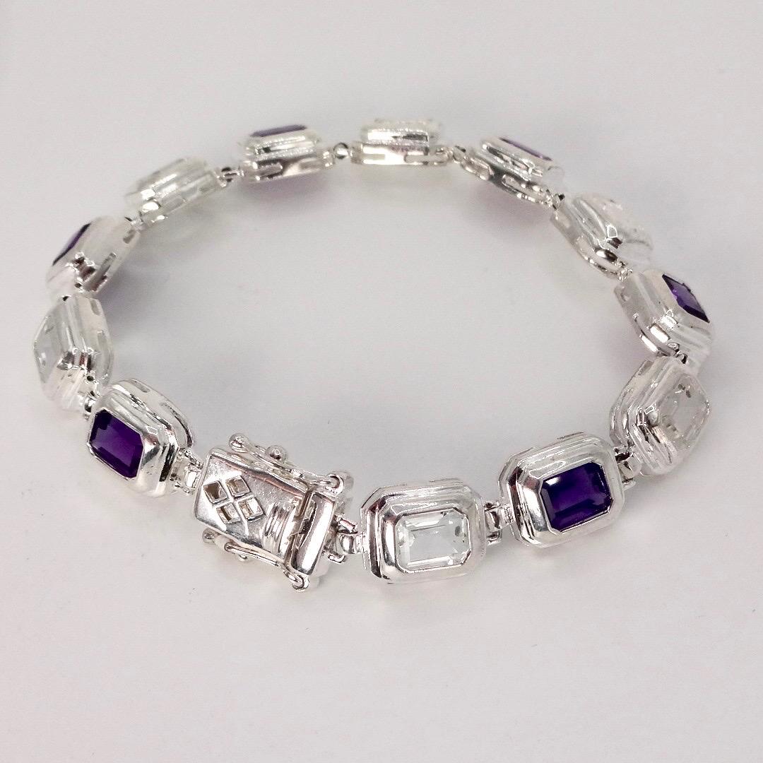 Handmade Genuine Purple Amethyst and white sapphire 925 Sterling Silver Tennis Bracelet