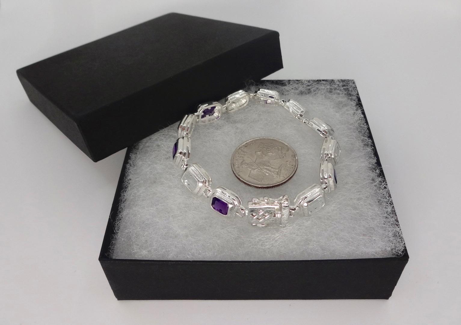 Handmade Genuine Purple Amethyst and white sapphire 925 Sterling Silver Tennis Bracelet