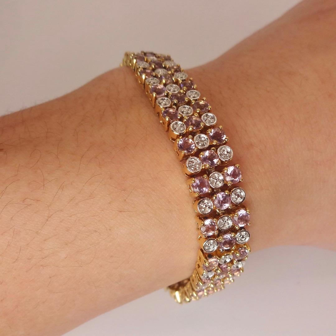 Vintage Purple Amethyst Tennis Bracelet in Golden 925 Sterling Silver