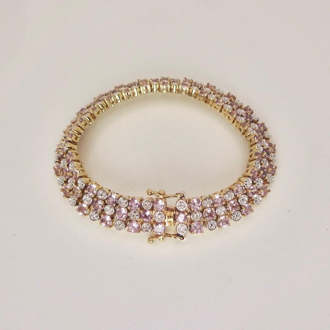 Vintage Purple Amethyst Tennis Bracelet in Golden 925 Sterling Silver