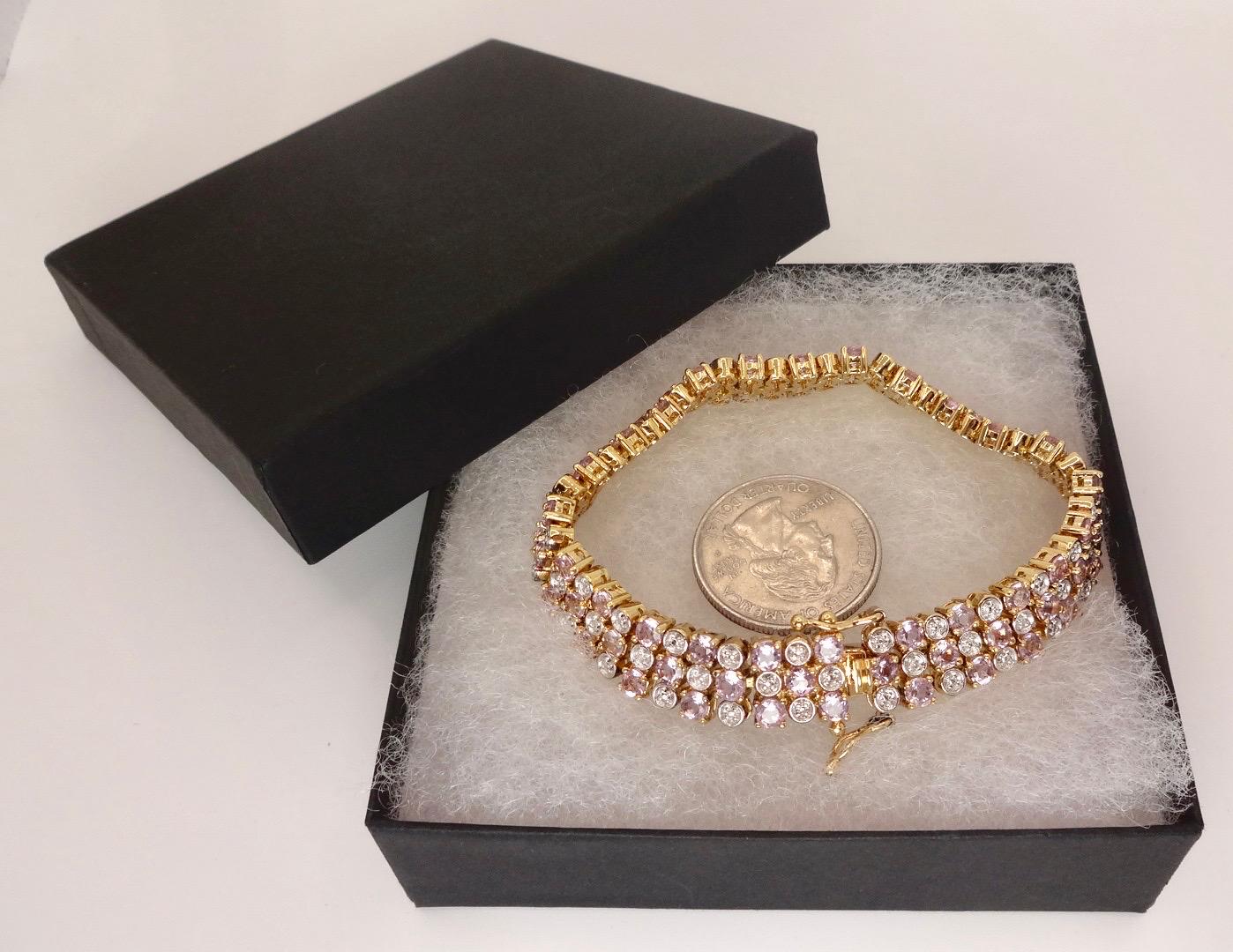 Vintage Purple Amethyst Tennis Bracelet in Golden 925 Sterling Silver