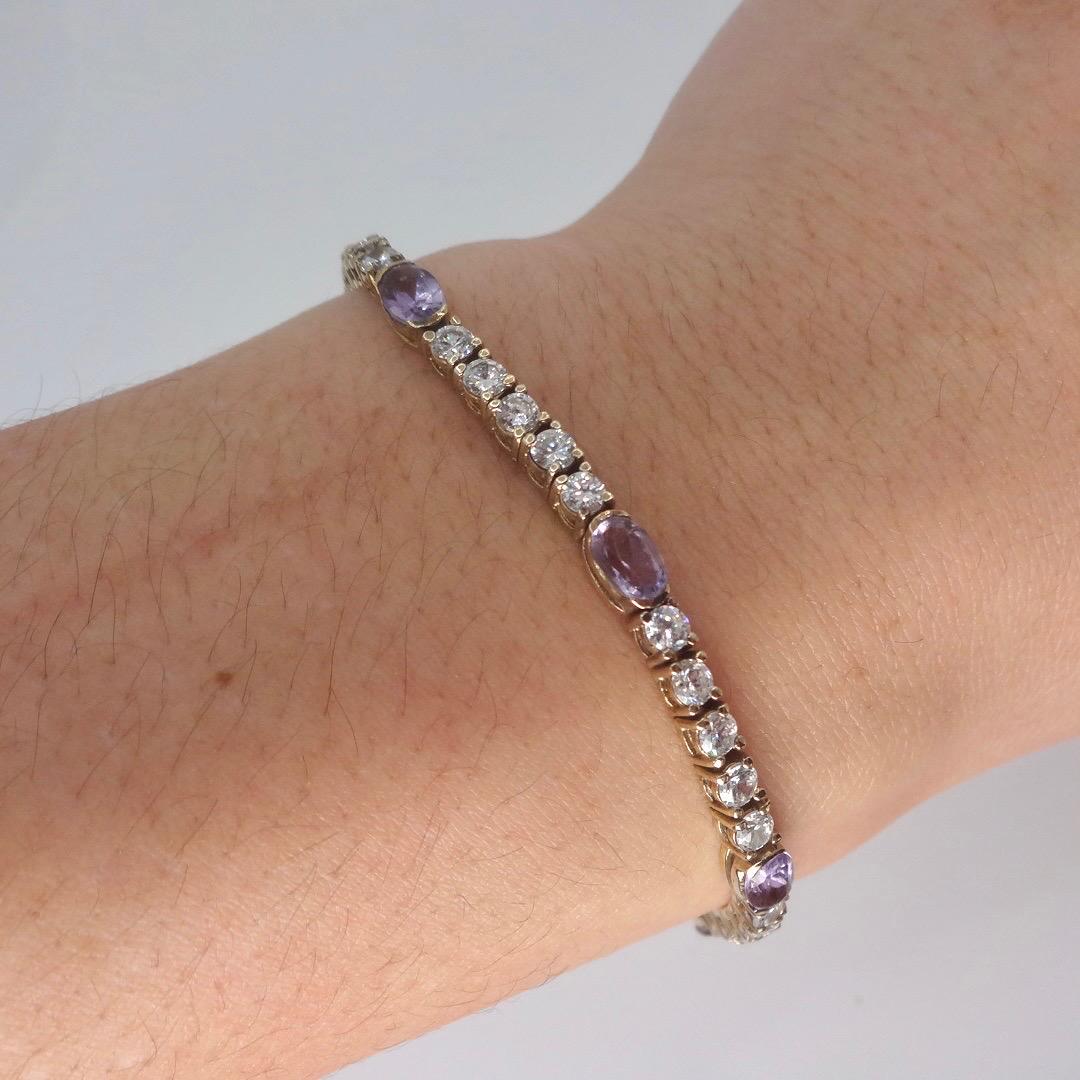 Vintage Purple Amethyst Tennis Bracelet in Gold 925 Sterling Silver