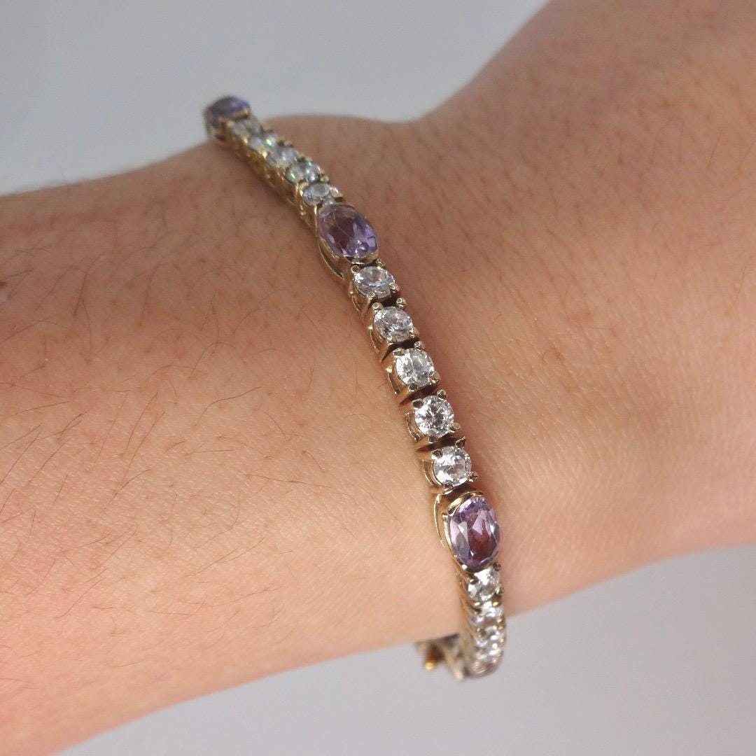 Vintage Purple Amethyst Tennis Bracelet in Gold 925 Sterling Silver