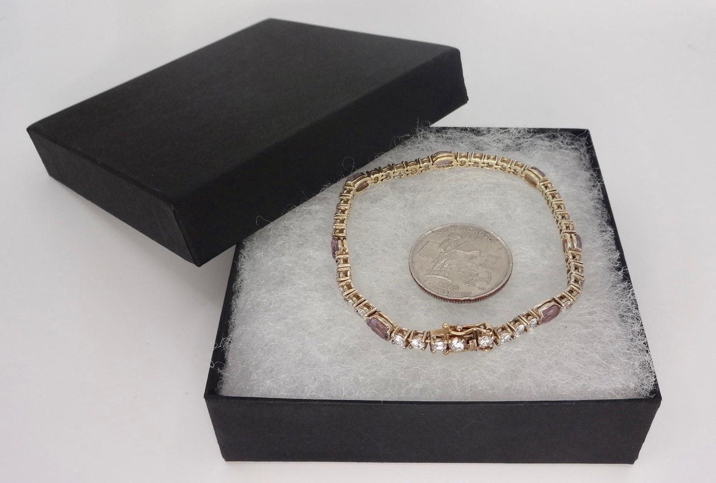 Vintage Purple Amethyst Tennis Bracelet in Gold 925 Sterling Silver