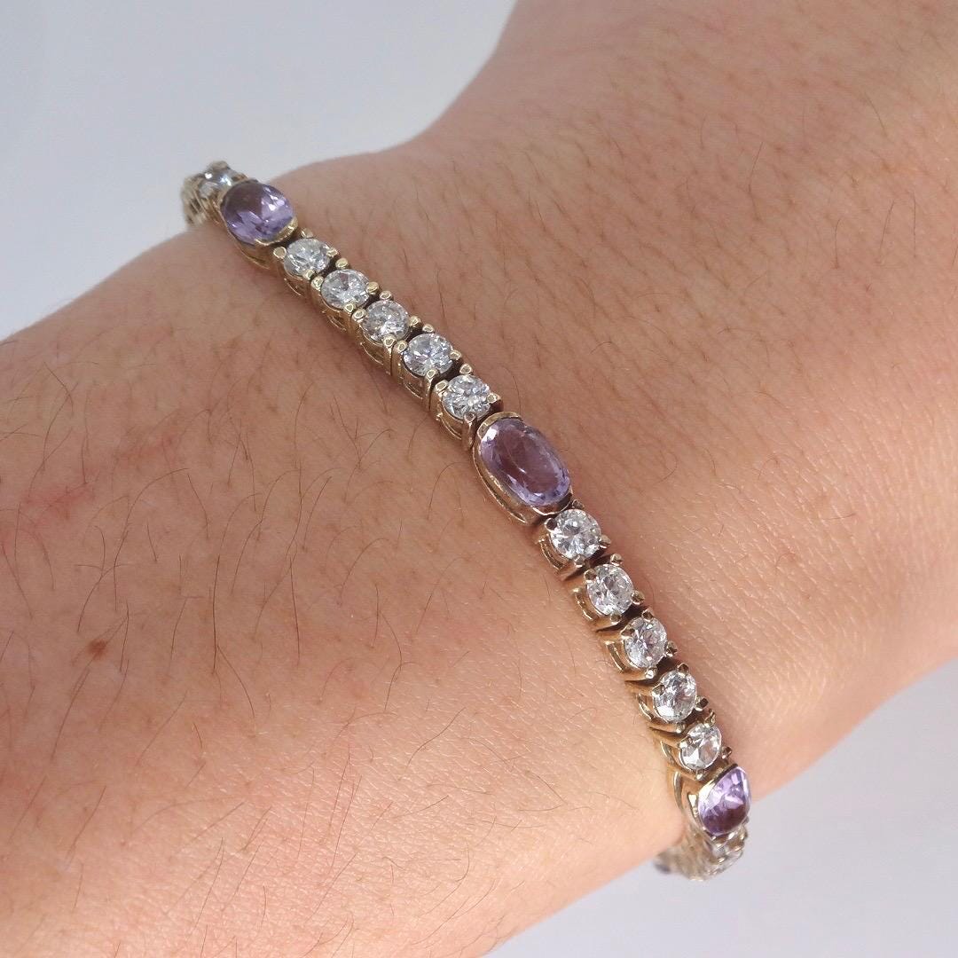 Vintage Purple Amethyst Tennis Bracelet in Gold 925 Sterling Silver