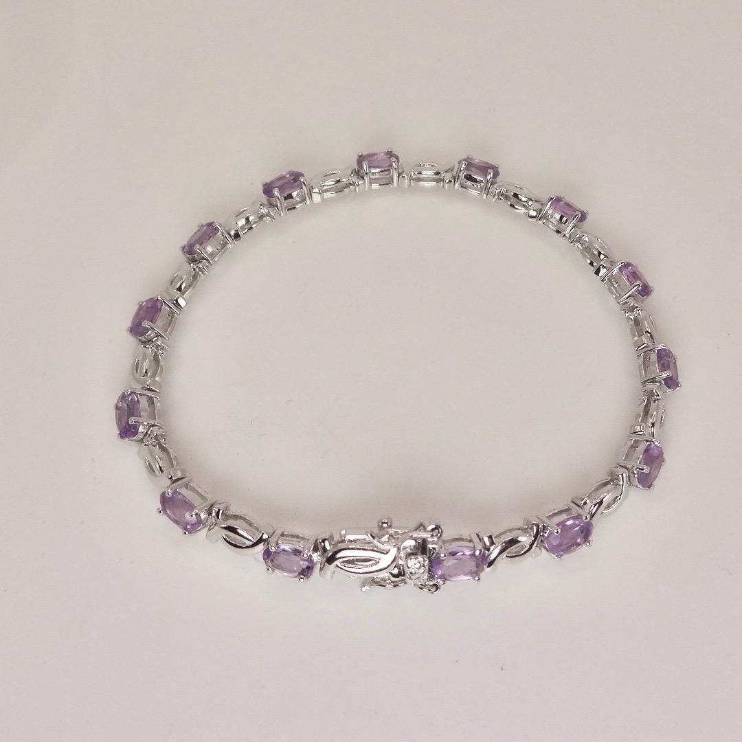 Vintage Purple Amethyst Tennis Bracelet in 925 Sterling Silver