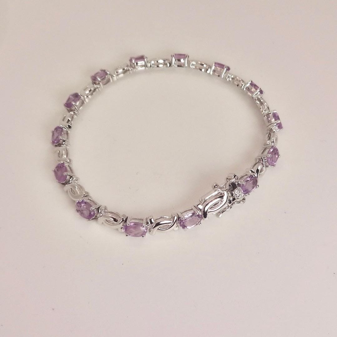Vintage Purple Amethyst Tennis Bracelet in 925 Sterling Silver