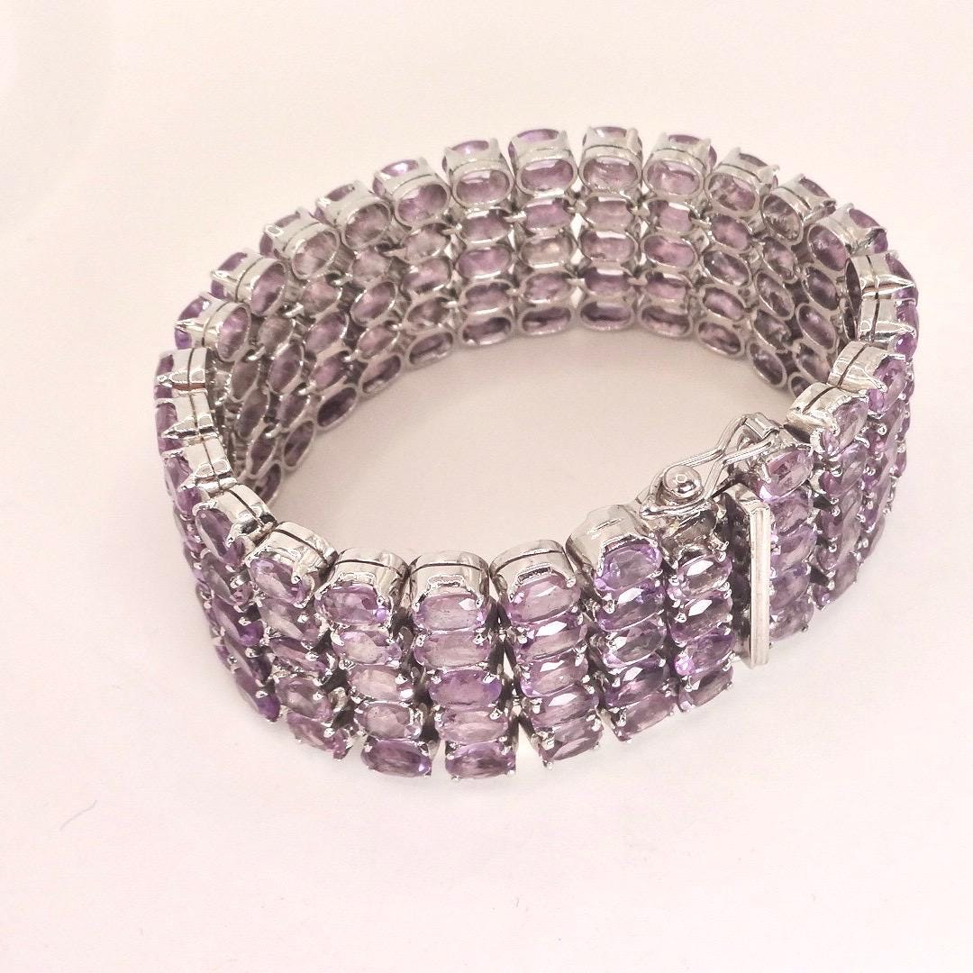 Vintage Purple Amethyst Tennis Bracelet in 925 Sterling Silver