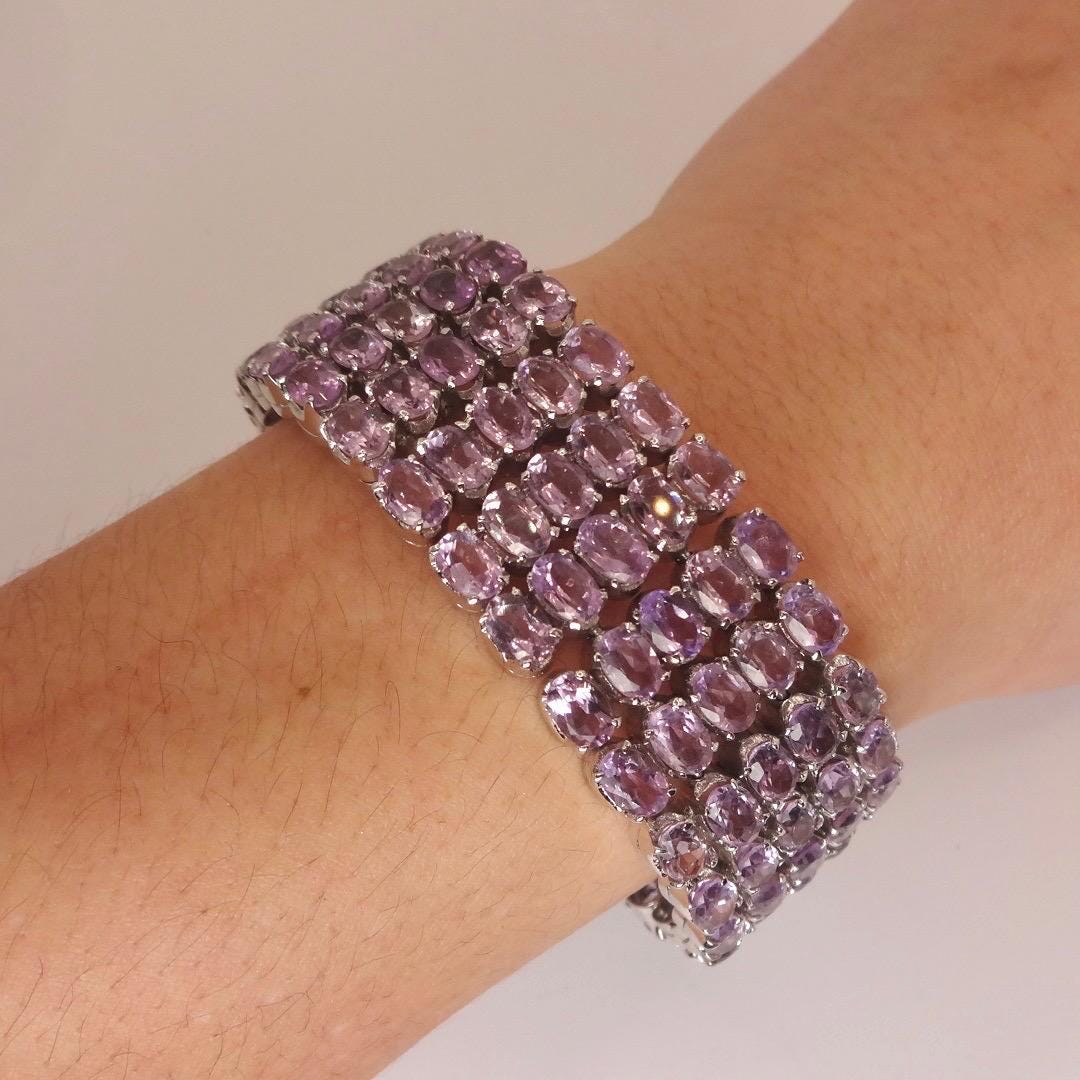 Vintage Purple Amethyst Tennis Bracelet in 925 Sterling Silver