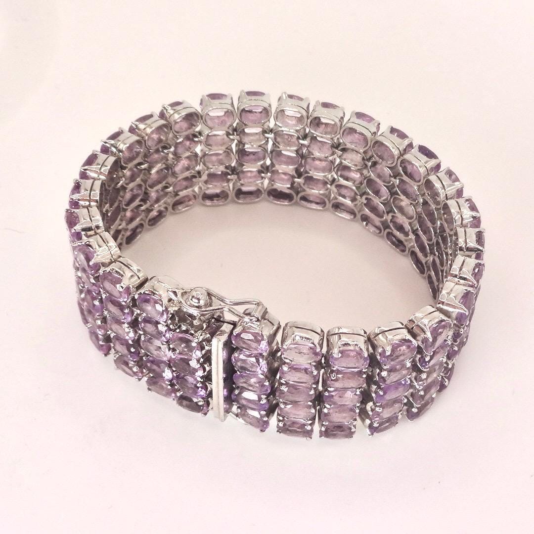 Vintage Purple Amethyst Tennis Bracelet in 925 Sterling Silver