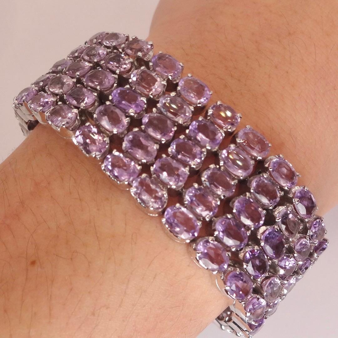 Vintage Purple Amethyst Tennis Bracelet in 925 Sterling Silver